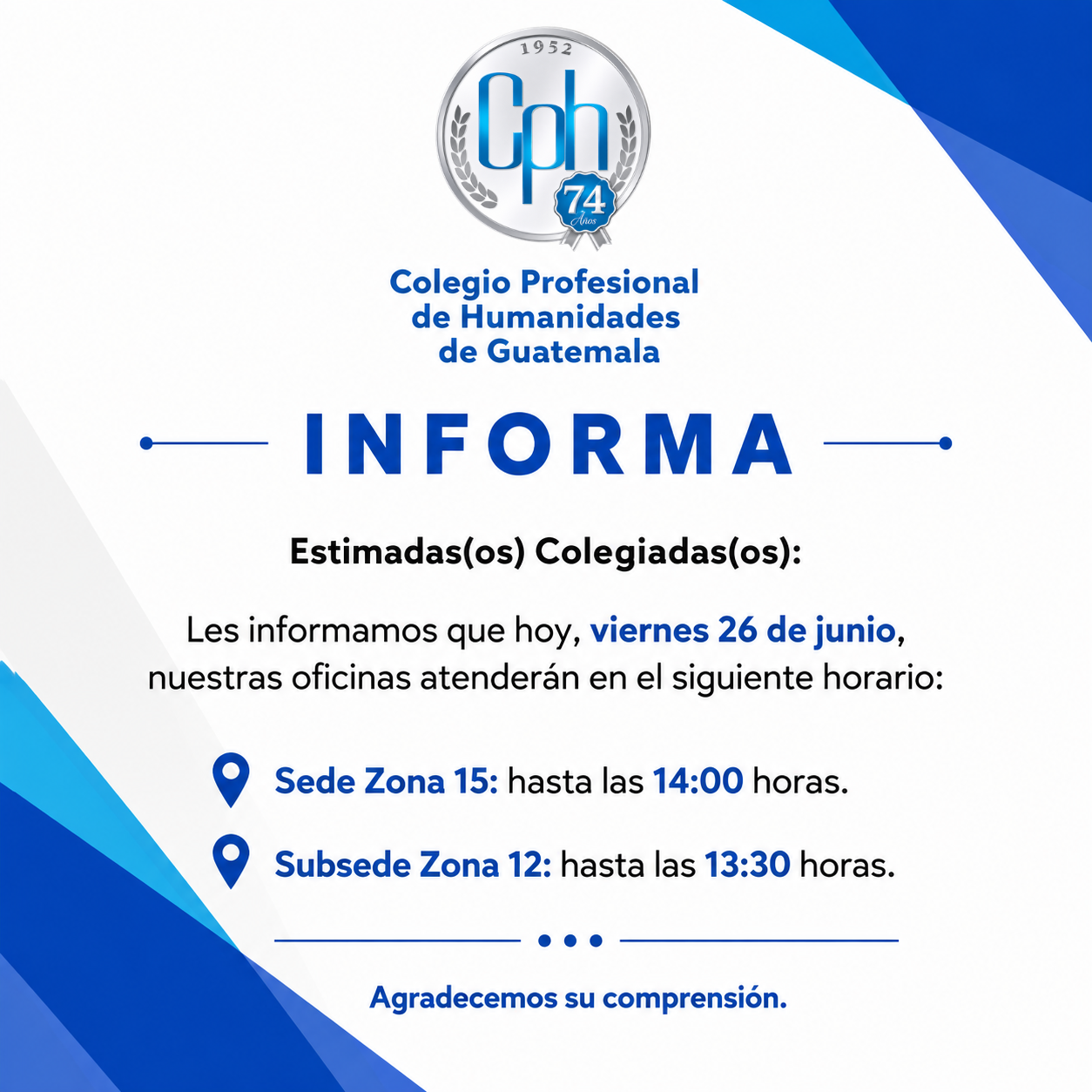 Información importante sobre el horario de atención