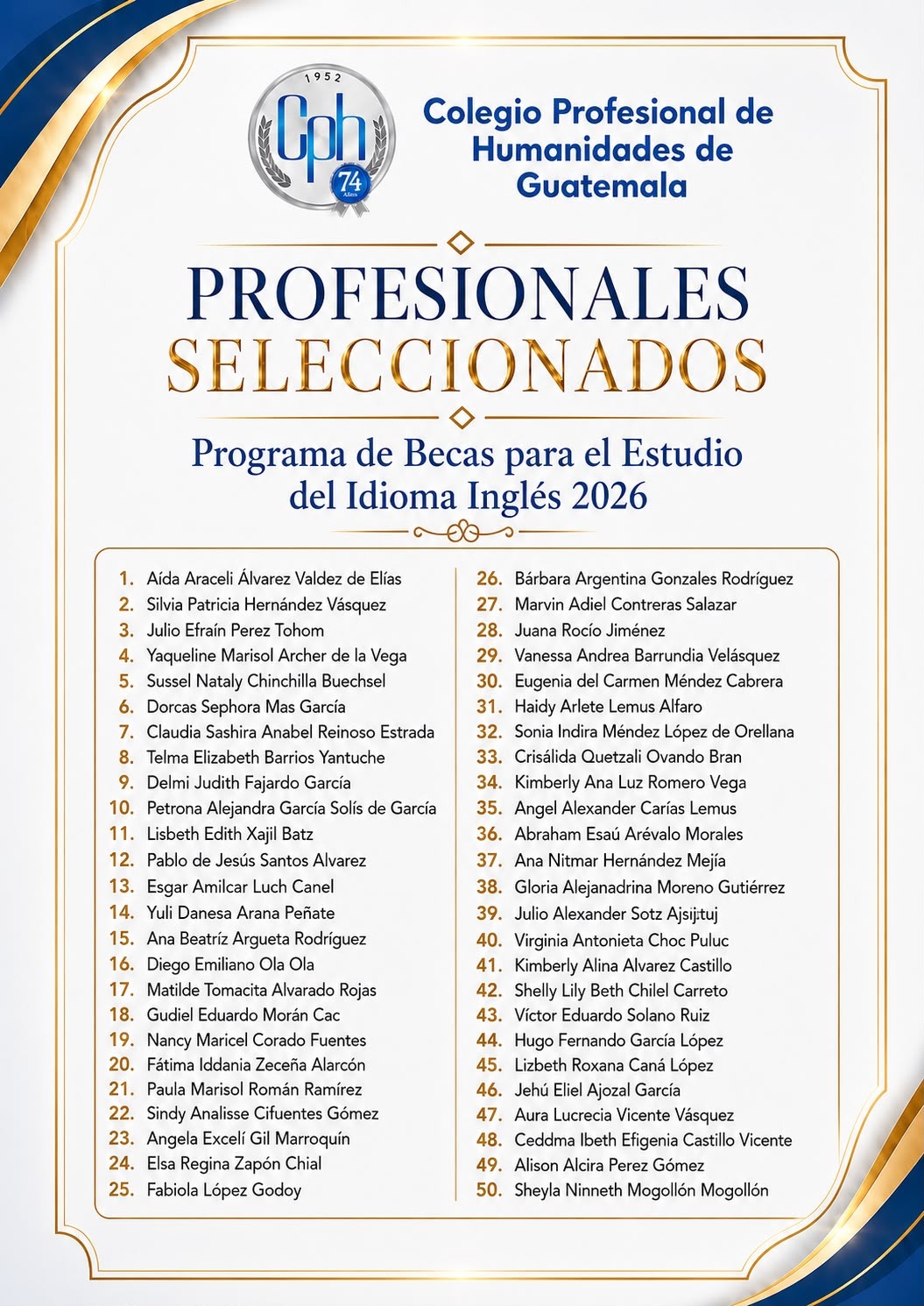Profesionales seleccionados — Programa de Becas para el Estudio del Idioma Inglés 2026