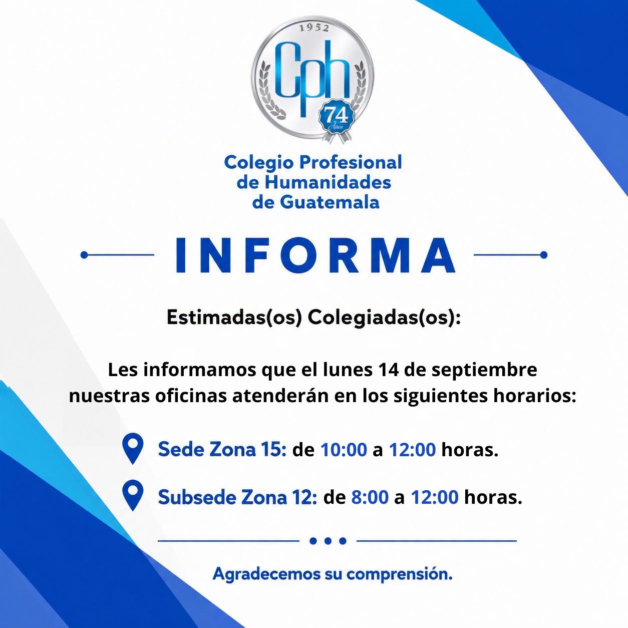 Horario de atención – Lunes 14 de septiembre
